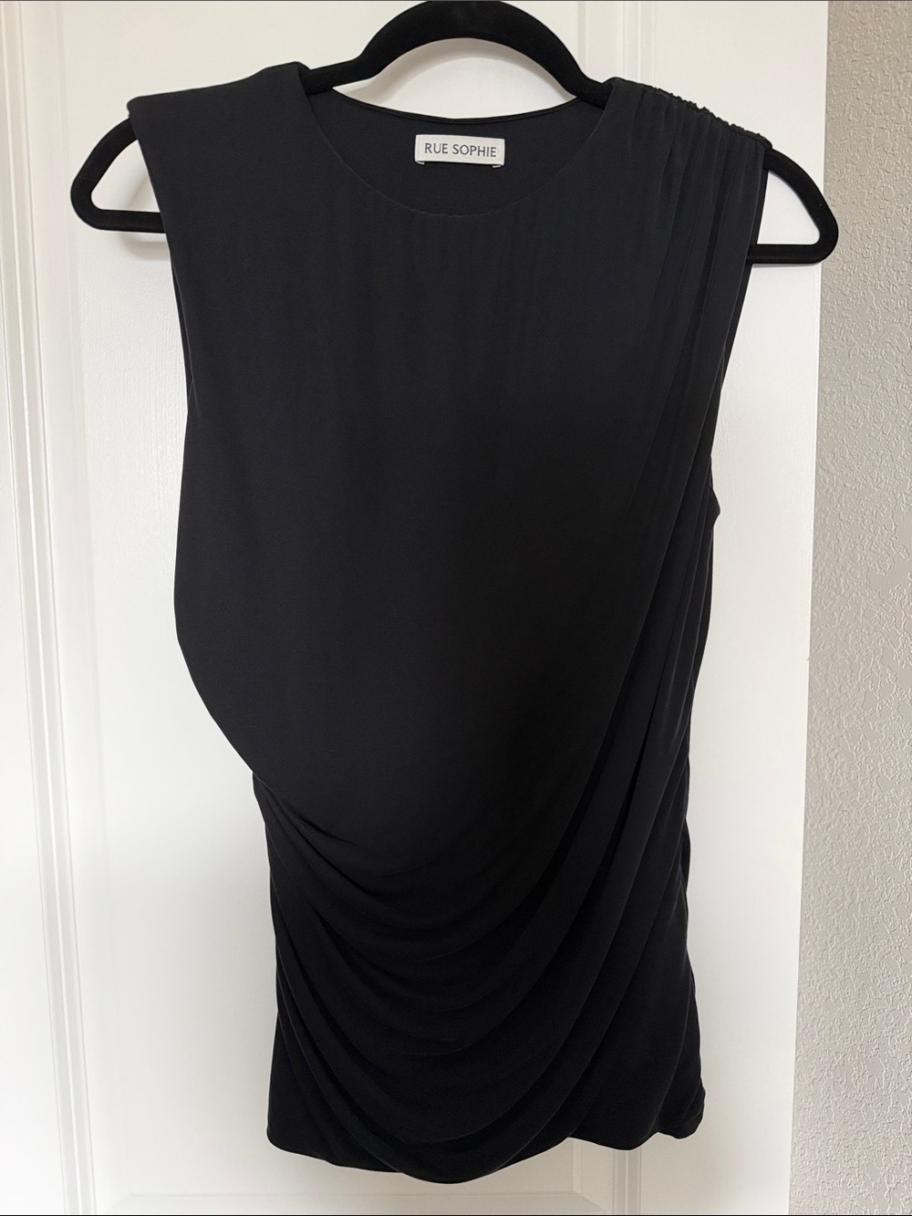 Rue Sophie Black Draped Sleeveless Top